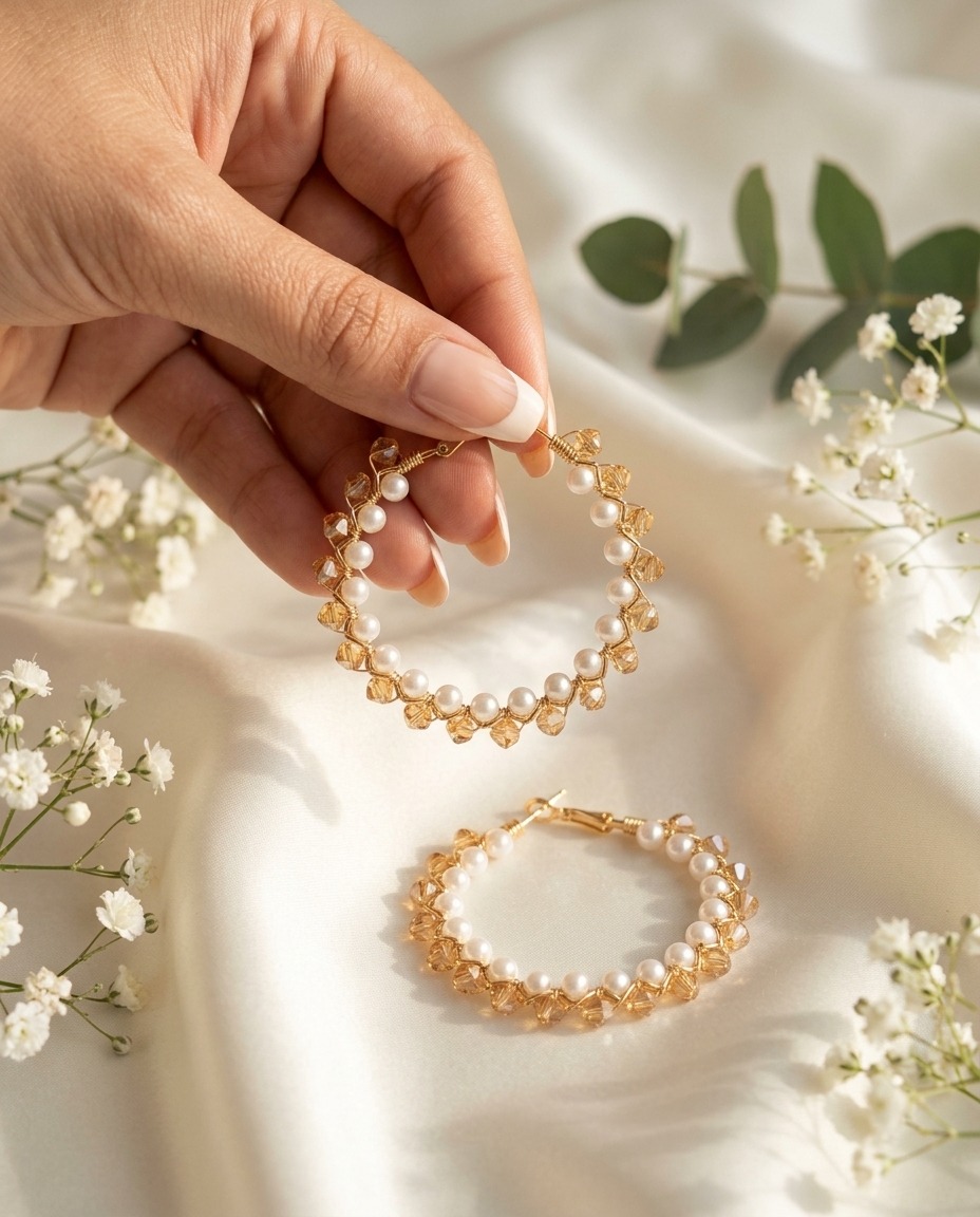 Pearl & Crystal Beaded Hoop Earrings